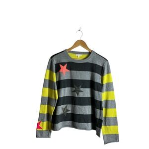 Lisa Todd Small Lucky Star Striped Sweater Cozy Celestial Preppy